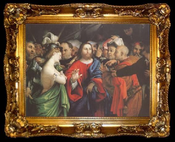 framed  Lorenzo Lotto Christ and the Woman Taken in Adultery (mk05, ta009-2